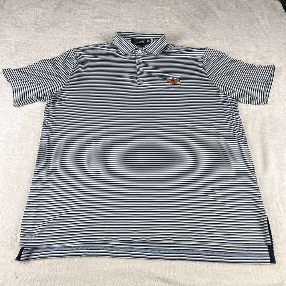 Ralph Lauren RLX Performance Golf Polo Shirt Men Size Large Blue Striped Preppy